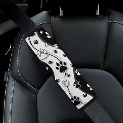 2PCS Black and White Paw Stripes Seat Belt Cover Soft Padded Neck Strap Covers for Kids, All Vehicles, Comfortable Driving - color: Pattern 2