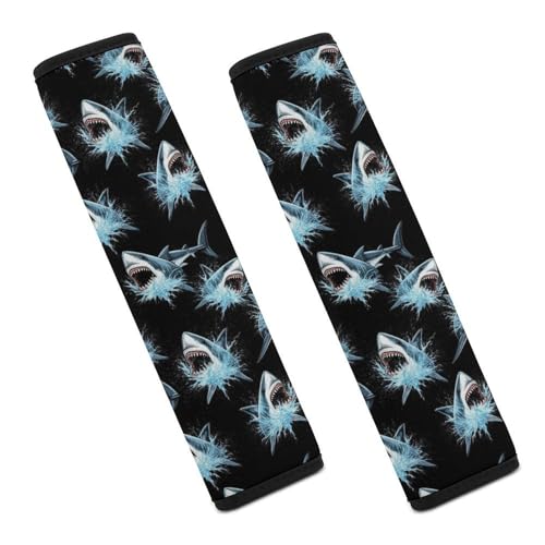 2 Piece Soft Padded Car Seat Belt Pad for Elderly Support, Stroller Pushchair High Chair, Black Sharks Shoulder Harness Cover, Shock Absorption - color: Pattern 1199