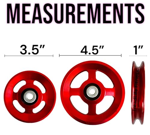 TreadLife Fitness Universal Pulley Wheel w/Gym Grade Bearings | Replacement for Cable Pulley System Gym | Heavy Duty Cable Machine Attachment | 3.5" or 4.5" - color: 3.5" Red