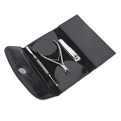 SURGICAL ONLINE Professional Manicure Set, Travel Nail Care Kit, Nail Clippers, Cuticle Nipper, Cuticle Pusher, Nail Cutter Stainless Steel Portable Grooming Kit For Women & Men (Black) - color: Black