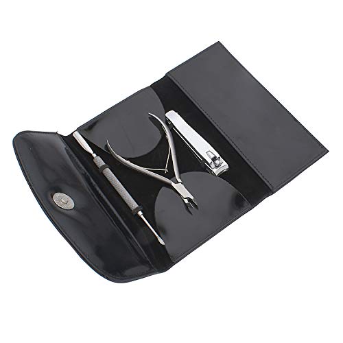 SURGICAL ONLINE Professional Manicure Set, Travel Nail Care Kit, Nail Clippers, Cuticle Nipper, Cuticle Pusher, Nail Cutter Stainless Steel Portable Grooming Kit For Women & Men (Black) - color: Black