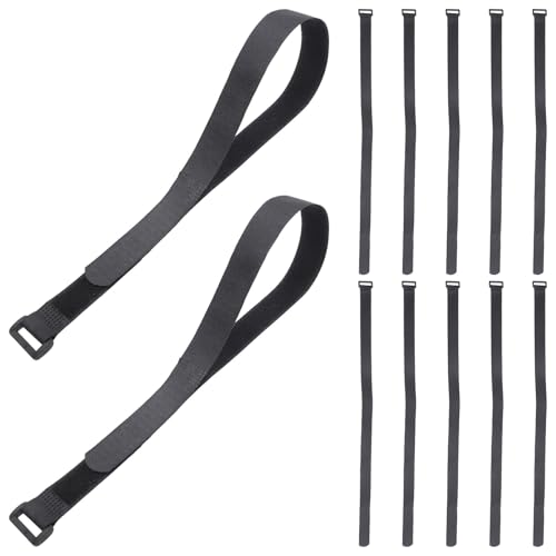 SUPVOX 12pcs Dark Fastening Loop Straps 25mm X 600mm Adjustable Elastic Cord Management Bands with Buckle for Yoga Mat Carrying and Equipment Securing