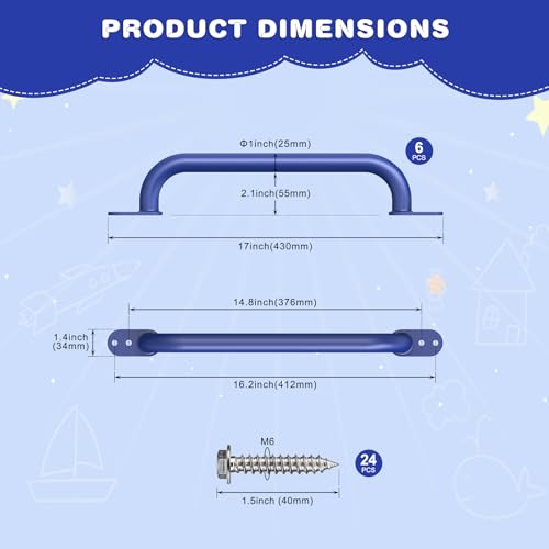 Dolibest 6 Pack 17-Inch Safety Handle, Heavy Duty Metal Safety Playground Handles, Indoor Monkey Bars, Playset Grab Handles for Kids Playhouse, Climbing Frame, Treehouse, Swing Set Accessories -Blue - color: D:Blue-17 Inch-6pcs