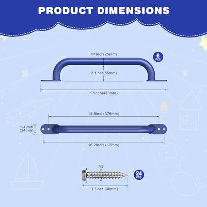 Dolibest 6 Pack 17-Inch Safety Handle, Heavy Duty Metal Safety Playground Handles, Indoor Monkey Bars, Playset Grab Handles for Kids Playhouse, Climbing Frame, Treehouse, Swing Set Accessories -Blue - color: D:Blue-17 Inch-6pcs