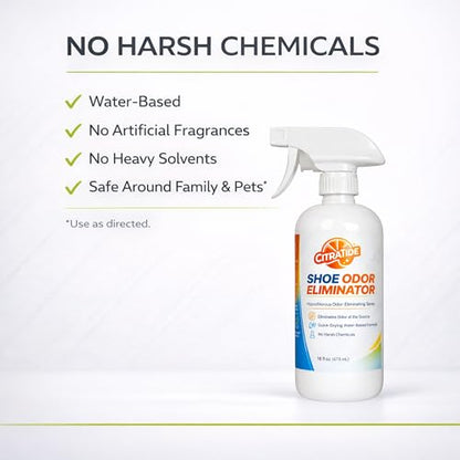 Shoe Odor Eliminator Spray – Water-Based Deodorizer & Sneaker Refresher – Neutralizes Odors in Gym Shoes, Boots, Cleats & Work Shoes – Fresh Athletic Formula – 16 oz