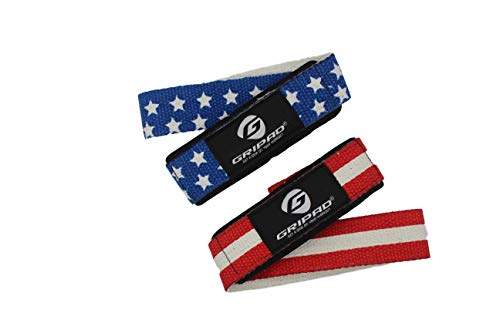 Gripad Heavy Duty Lifting Straps in Carry Pouch - Wrist Strap Set for Weight Lifting, Cross Training & Power Lifting - Strong Neoprene Gym Workout Deadlift Enhanced Grip and Stability - color: US flag
