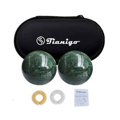 Baoding Balls 2Pcs, 1.57 inch Natural Marble Baoding Chinese Meditation Balls, with Carry Case for Hands Stress Relief, Dark Green - color: Dark Green, size: Medium-1.57"