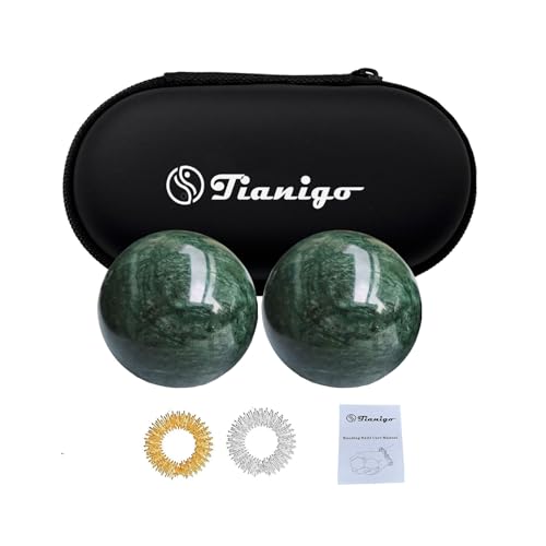 Baoding Balls 2Pcs, 1.57 inch Natural Marble Baoding Chinese Meditation Balls, with Carry Case for Hands Stress Relief, Dark Green - color: Dark Green, size: Medium-1.57"