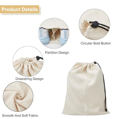 4 Pcs Shoe Bags for Travel, Shoes Pouch with Partition Design & Drawstring | 13.8"x17.7" Fits Most Shoes, Dust Resistant, Washable & Reusable Travel Shoe Bags, Travel Essentials for Men Women - color: Beige