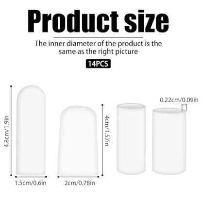 14 Pcs Silicone Finger Protectors, Waterproof Gel Thumb Small Finger Cot Protectors Stall Fingers Covers Shields Provide Relief for Fingers Cracking, Writing, Wounds (2 Size, White)
