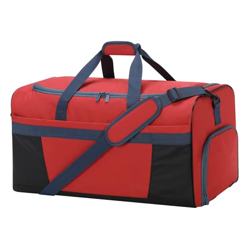 65L Gym Bag for Men, Wet Pocket, Shoe Compartment, 24 inch, Red | 8 Compartments / Pockets, Spacious, Large Sports Duffle Bag for Weekend Travel - color: Red