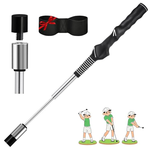 MIKOSI 5-in-1 Retractable Golf Swing Training Aids, Portable Golf Swing Trainer with Golf Grip Trainer for Beginners & Tempo Training for Advanced, Right-Handed, Arm Connection with Golf Club Weights