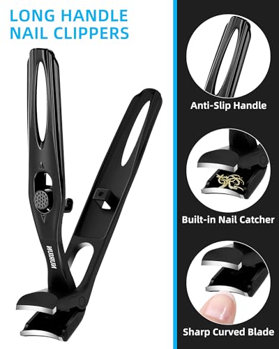 Long Handled Toenail Clippers for Seniors Thick Toenails, Angled Head Large Nail Clippers for Men, Heavy Duty Professional Toe Nail Clippers for Thick Nails