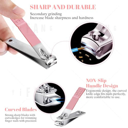 Manicure Set Pedicure Kit Nail Clippers Set Fingernail Clipper Set Ingrown Toenail Nail Kit Scissor Nail Trimmer Kit 15 Pieces Travel Nail Kit Care Grooming Tools with Fine Case Fine GIF (Pink_15in1) - color: Pink_15 in 1