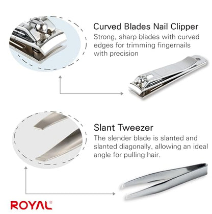 ROYAL [Made in Korea] Nose Hair Trimmer for Men Set, Birdie Set, with Nail Clippers and Tweezers, Manual, Battery-Free, Waterproof, Painless with Twelve Dual-Edged Blades, Patented Mechanism RET-4 - color: Silver Set