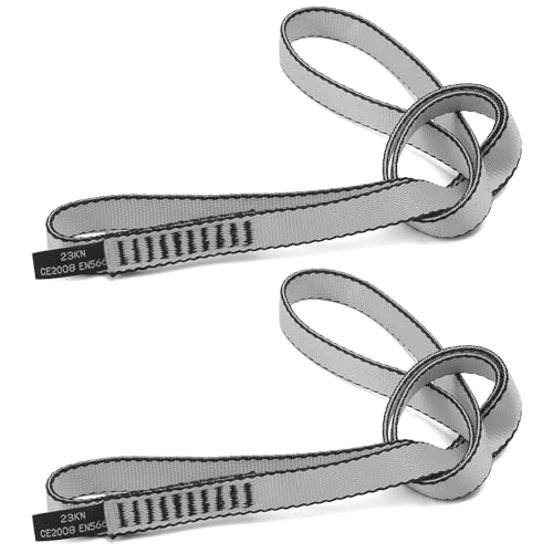 18MM Nylon Climbing Sling Runner 23KN CE2008/EN566 Strong Webbing Straps for Rock Climbing,Mountaineering, Rappelling, Swing, Yoga Hammock etc - color: Grey, size: 60cm/ 24inch |Pack of 2