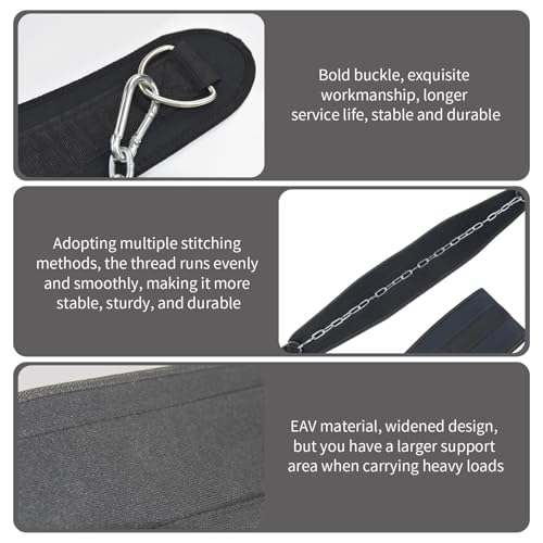 Dip Belt, 18.5x6 Inch Pull Up Belt with D-ring & 35" Chain, Strong Nylon Weighted Pull Up, Replacement Gym for Exercising, Bodybuilding, for Weighted Ups