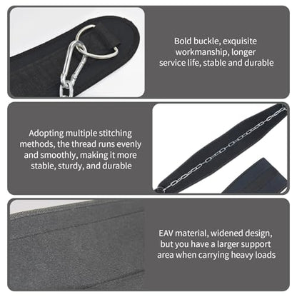 Dip Belt, 18.5x6 Inch Pull Up Belt with D-ring & 35" Chain, Strong Nylon Weighted Pull Up, Replacement Gym for Exercising, Bodybuilding, for Weighted Ups
