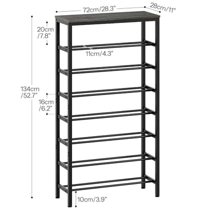8 Tier Tall Shoe Rack, Large-Capacity Shoe Storage Organizer, Free Standing Shoe Shelf for Closet, Adjustable Metal Shoe Racks Organizer for 32 Pairs of Shoes, Charcoal and Black SS78BC