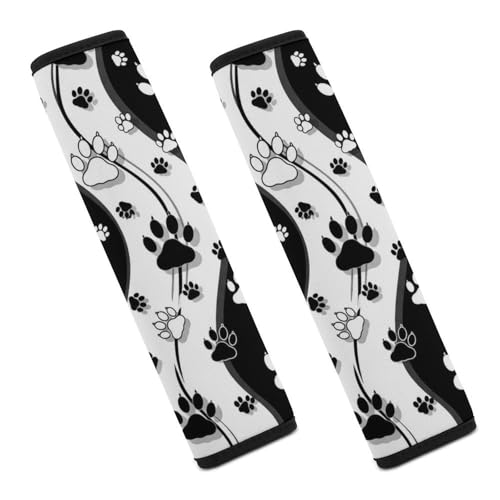 2PCS Black and White Paw Stripes Seat Belt Cover Soft Padded Neck Strap Covers for Kids, All Vehicles, Comfortable Driving - color: Pattern 2