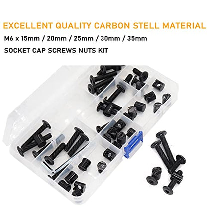 50pcs M6 x 15mm/ 20mm/ 25mm/ 30mm/ 35mm Black Hex Socket Cap Bolts Barrel Nuts Assortment Kit for Crib Baby Bed Cots Furniture - size: M6 x 15/20/25/30/35mm (50pcs)