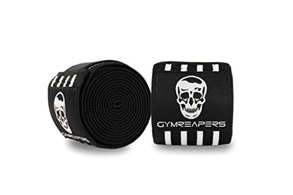 Gymreapers Knee Wraps for Squats and Powerlifting 72 Inch Compression Wraps with Strap for Men & Women Weightlifting Support - color: White