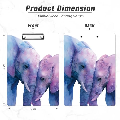 Rimilak Wood Clipboard, 8.5x11 Hardboard Clip Board, Elephant | Fun Design, Cute Custom Pattern, 9 x 12.5 in Letter Size for Classroom, Teachers, Kid, Woman, School & Office Supply - color: Elephant