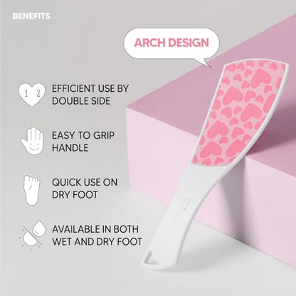 S-Line Emery Foot File(Pink Heart), Colossal Double-Sided Pedicure Tool, Effective for Cracked Heel, Ergonomic Design for Easy Grip - color: Pink Heart