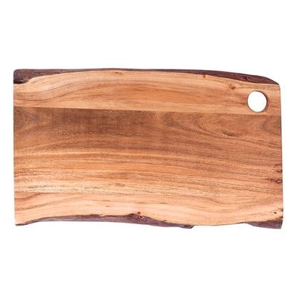 GoCraft Acacia Wood Live Edge Cutting Board – with Hole for Hanging | Rustic Rectangular Wooden Chopping Board | Charcuterie Cheese Tray | Food Serving Platter | Farmhouse Décor (Large) - size: 21"L x 12"W
