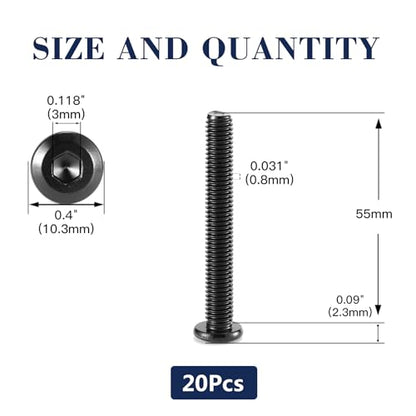 M5 x 55mm 20Pcs Flat Head Hex Socket Cap Screws Bolts, 304 Stainless Steel 18-8, Full Thread, Black Oxide by SG TZH (with Hex Spanner) - size: M5 x 55mm