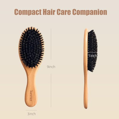 Boar Bristle Hair Brush, 100% Soft Bristle Brush for Fine Thin Hair | Beech Wood Handle, Gentle Scalp Massage, Smooths Frizz, Distributes Natural oils. Women, Kids & Toddler gift - color: Pale Oak