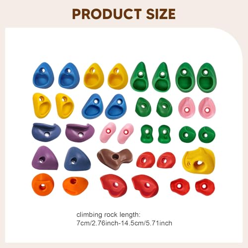 36x Rock Climbing Wall Holds Set: Easy Install Training Climbing Grips for Kids, Multi Size, PP & Steel, for Backyard Gym Indoor, Hand & Foot Holds with Screws