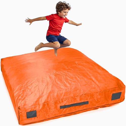 SaferBounce Crash Pad for Kids Sensory | Big 5Ft x 5Ft, 3Ft x 4Ft Or 3Ft x 3Ft | Autism Sensory Crash Mat for Jumping Play | Crashpad | Soft Foam Landing Pad | Giant Mat Pillow | Climbing, Gymnastics - color: Orange, size: Big