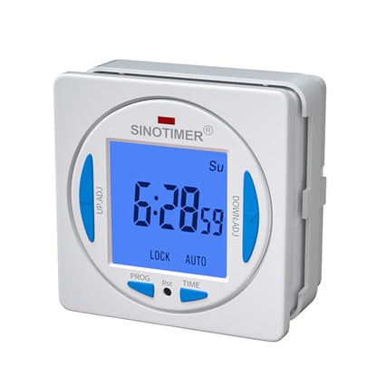 Ultra LCD Display 7 Days Programmable Digital Timer Switch Second Interval with 4 Connecting Wires (Blue Backlights), Panel Mounted with Enclosure. - size: Input 85-265VAC