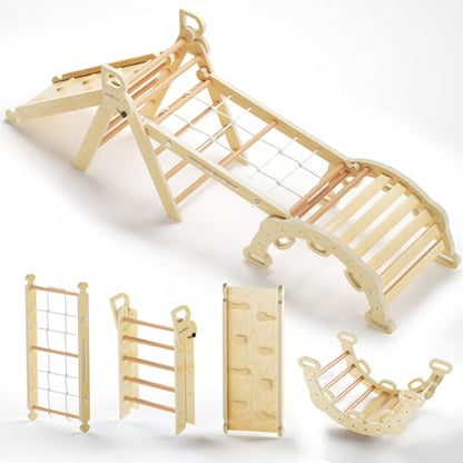 BlueWood 2025 8-in-1 Pikler Triangle Climbing Set Toddler Toys Indoor Baby Jungle Gym Climber Playground for Kids - Natural Wood - color: Natural Wood