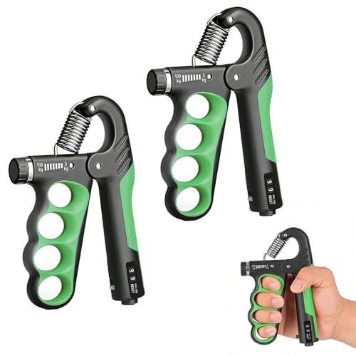 Hand Gripper Strengthener, 11-220LBs Adjustable Resistance Grip Strength Trainer with Counter, Forearm Exerciser for Injury Recovery and Muscle Building - color: Green-2PCS
