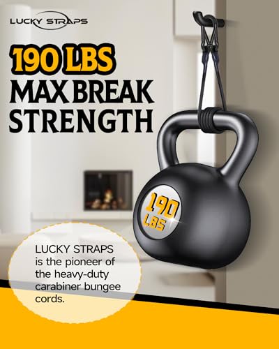 8 Pack 12" Heavy Duty Bungee Cords with Carabiner Hooks, 190 Lbs Strength | LUCKY STRAPS Black UV Resistant Bungee Straps for Luggage Racks, Cargo, Hand Carts, Bikes, Trucks, Motor, Camping & Outdoor - size: 12'', style: Black