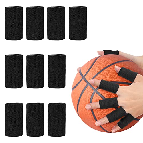 Yosoo Health Gear Finger Wraps, Finger Protector, 10Pcs Stretchy Flexible Fingers Sleeve Support Finger Protector Sports Aid Arthritis Band Wraps for Arthritis, Finger or Basketball Baseball(Black) - color: Black