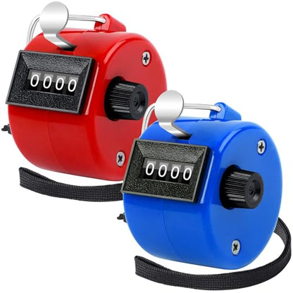 FEBSNOW 2 Pack Tally Counter Clicker 4 Digit Number for School Event | For Row Sport School Event Coaches, Mechanical 4 Digit Counting, Handheld People Clicker Counter - color: Red Blue