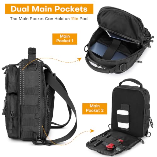 HUNTVP Sling Bag for Men Concealed Carry Bag Tactical Sling Bag Crossbody Molle CCW Chest Pack Backpack EDC Military Shoulder Bag with Holster & Accessory Slots, Black - color: Black