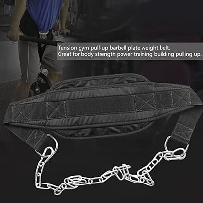 Fitness Drop Weight Equipment Gym Dip Belt Waist Chain Strength Power Training Building for Body Strength Power Training Black Nylon Metal 73x16.5cm 845g