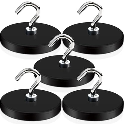 5 Pcs Rubber Coated Magnets, 30LBS Bolt on Magnets with M6 Threaded Strong Neodymium Magnet with Hooks, Flat Rubber Coated Magnetic Hooks - size: 1.6x0.23in/Hook-5pack