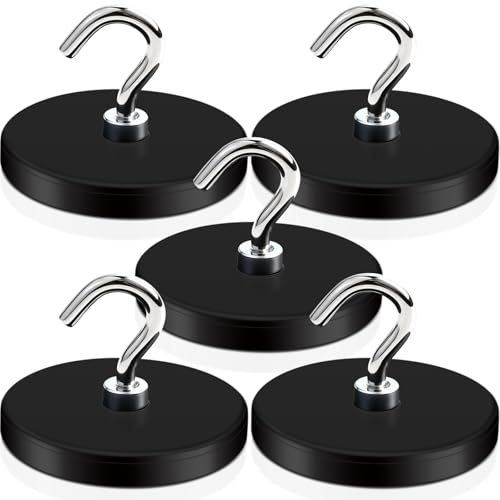 5 Pcs Rubber Coated Magnets, 30LBS Bolt on Magnets with M6 Threaded Strong Neodymium Magnet with Hooks, Flat Rubber Coated Magnetic Hooks - size: 1.6x0.23in/Hook-5pack