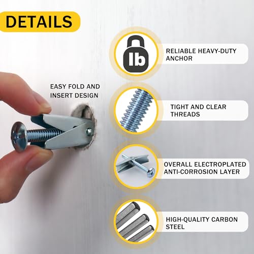 Toggle Bolts for Drywall 30 Sets, 3 Sizes Hollow Wall Anchors Kit with Bit | Heavy Duty Carbon Steel Withstands Rust, Wing Nuts Open Behind Wall for Even Hold, Ideal for Ceilings, Shelves & Lights