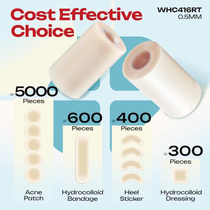 LIFARA Hydrocolloid Roll for Wound Care - Cut-to-Size, Extra Large Hydrocolloid Patch Bandages with Self-Adhesive, Waterproof, First Aid Kit Essential (4in*16ft, 19.7mils/ 0.5mm Thickness) - size: 4in*16ft, 19.7mil/ 0.5mm Thickness