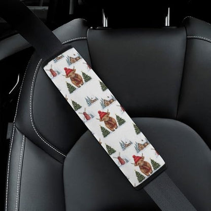 2 Pack Highland Cow Christmas Cattle Car Seat Straps Shoulder Pads Breathable Shoulder Protector for Elderly Support, Most Cars, Pressure Relief - color: Pattern 253