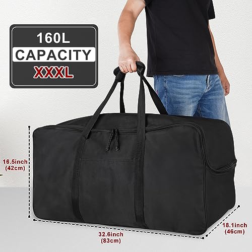 Extra Large Travel Duffle Bag - Heavy Duty Sports Gym Equipment Bag for Traveling & Camping (Black, 32.6-Inch)