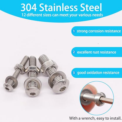 500PCS M3 M4 M5 Metric Screw Assortment Kit, 8-20mm Button Head Socket Cap Screws Bolts Nuts Washers Assortment Kit, 304 Stainless Steel Metric Bolts with 3 Hex Wrench - size: SS M3 M4 M5, style: Button Head