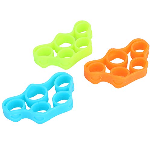Finger Hand Trainer 3 Pack | Silicone Training Band for Finger/Wrist/Forearm Strength | Trapezoid Grip Training for Guitar/Piano/Climbing | Blue Orange Green