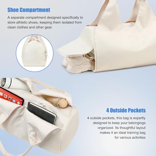 forestfish Yoga Gym Bag for Women with Shoes Compartment & Wet Dry Storage Pockets Lightweight Duffel Bag, Beige - color: Beige